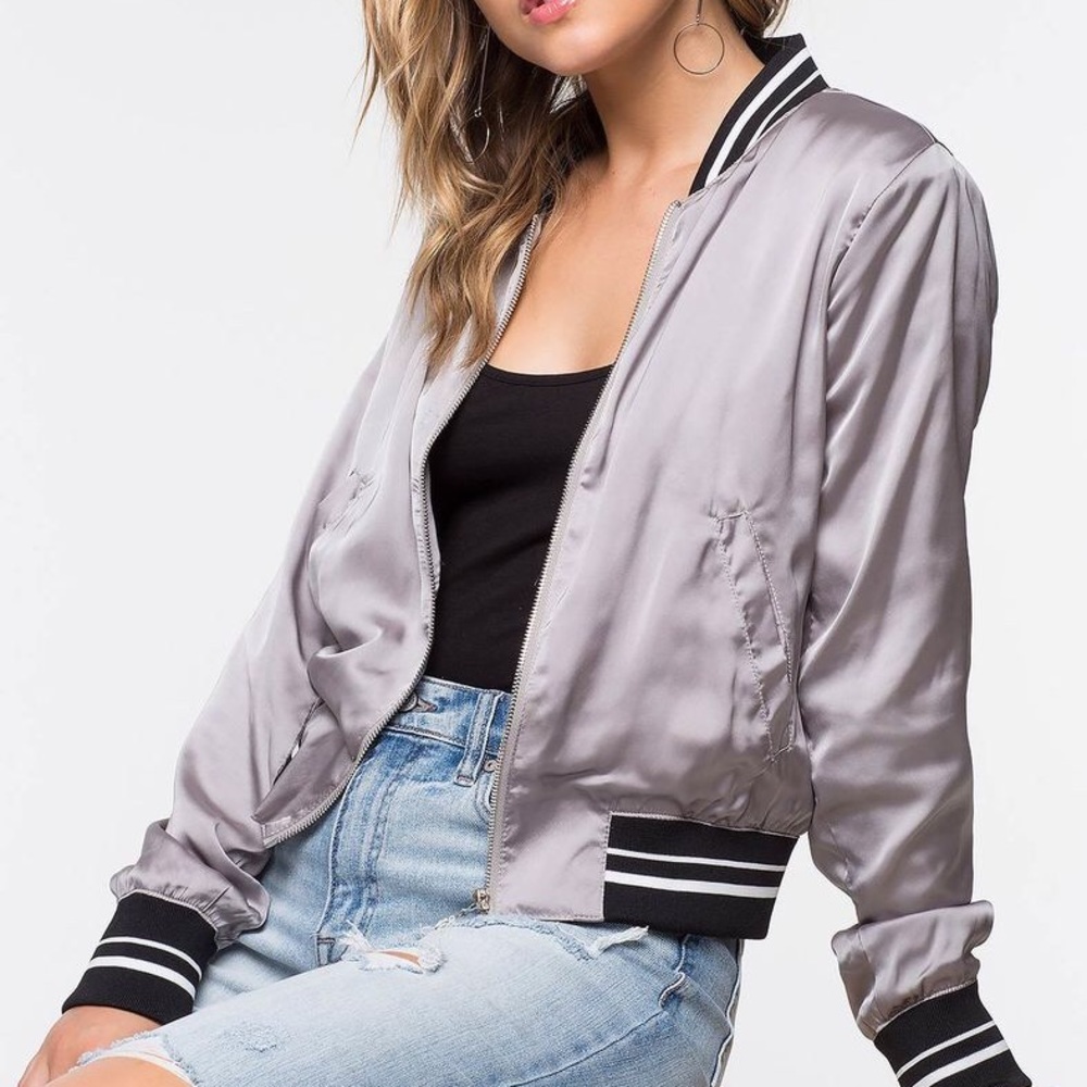 Athletic Trim Satin Bomber - Picture 2 of 5
